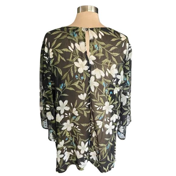 Bobeau Dark Floral Sheer Chiffon Blouse Size 1X Bohemian Flowy Casual Office - Picture 5 of 10